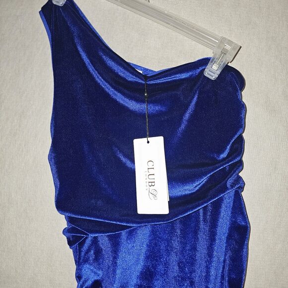 Blue Velvet Bandeau Maxi Dress One Shoulder Size Small Ruch Red Carpet Glam - Picture 3 of 14